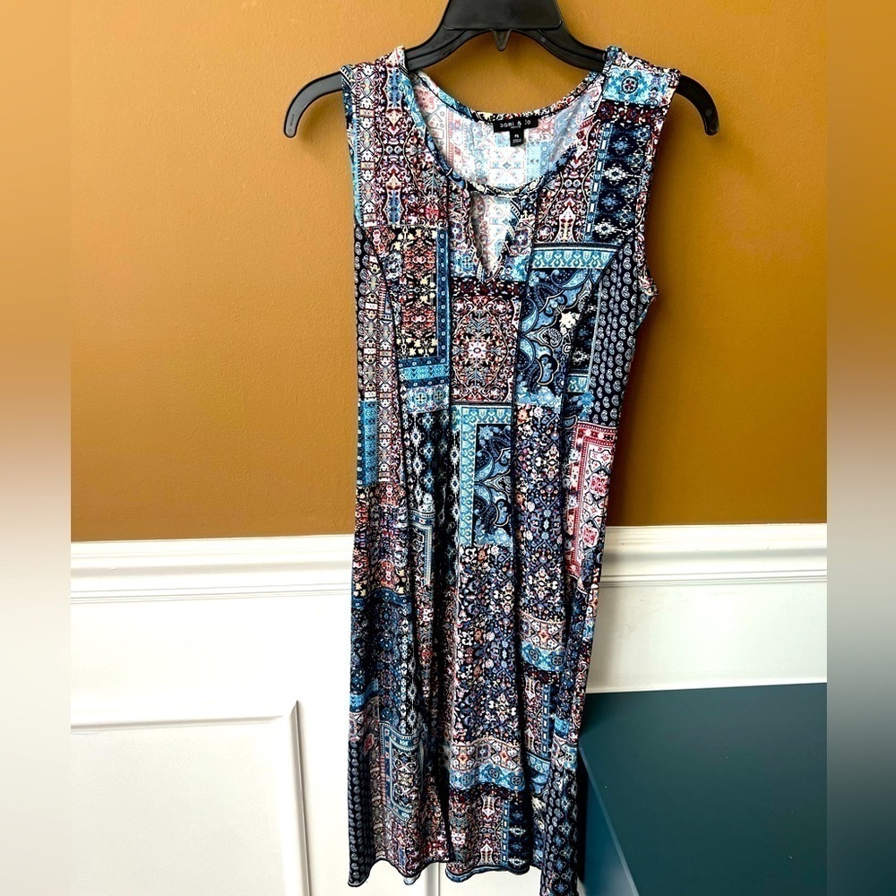 VTG SAMI & JO Petite Womens Sleeveless Patchwork Handkerchief Dress Size PS